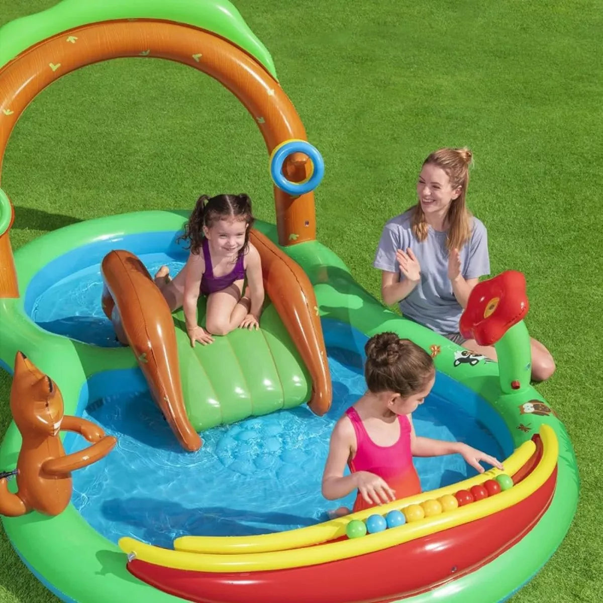 Piscina Doble Infantil Inflable Puente Bosque Juegos Bestway