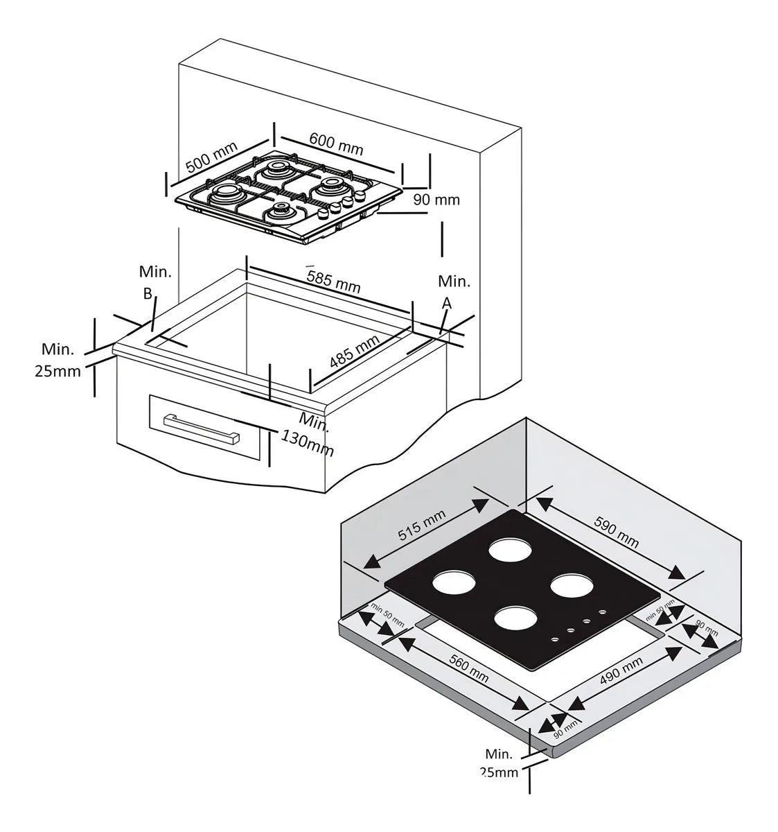 Anafe A Gas Enxuta Aenx5542ng Vidrio Color Negro - Vidrio Negro