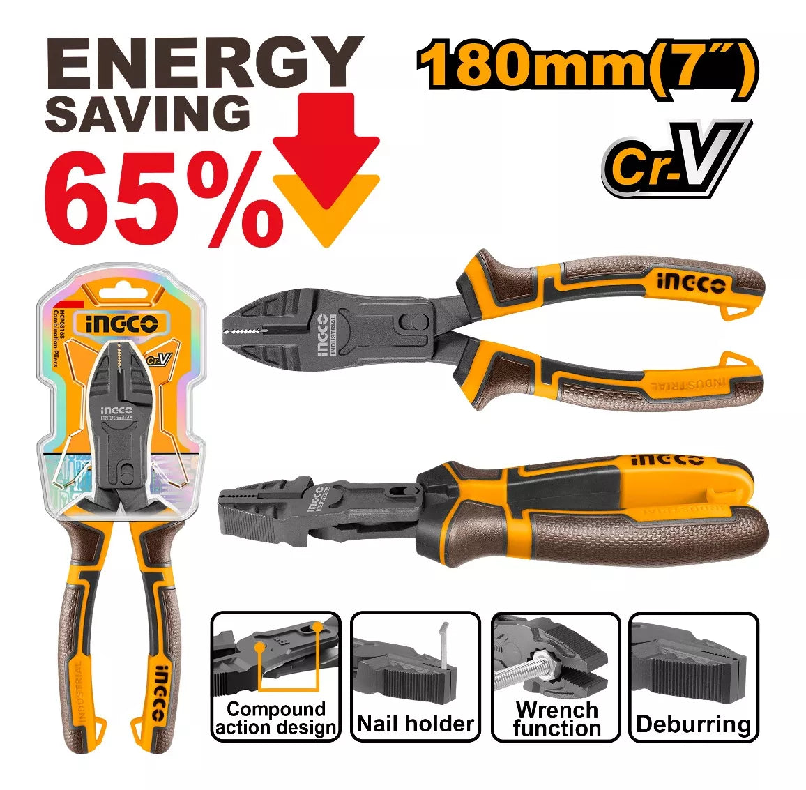 Pinza 7 Multi Uso Energy Saving 65% Ingco Hccp58180 Smf