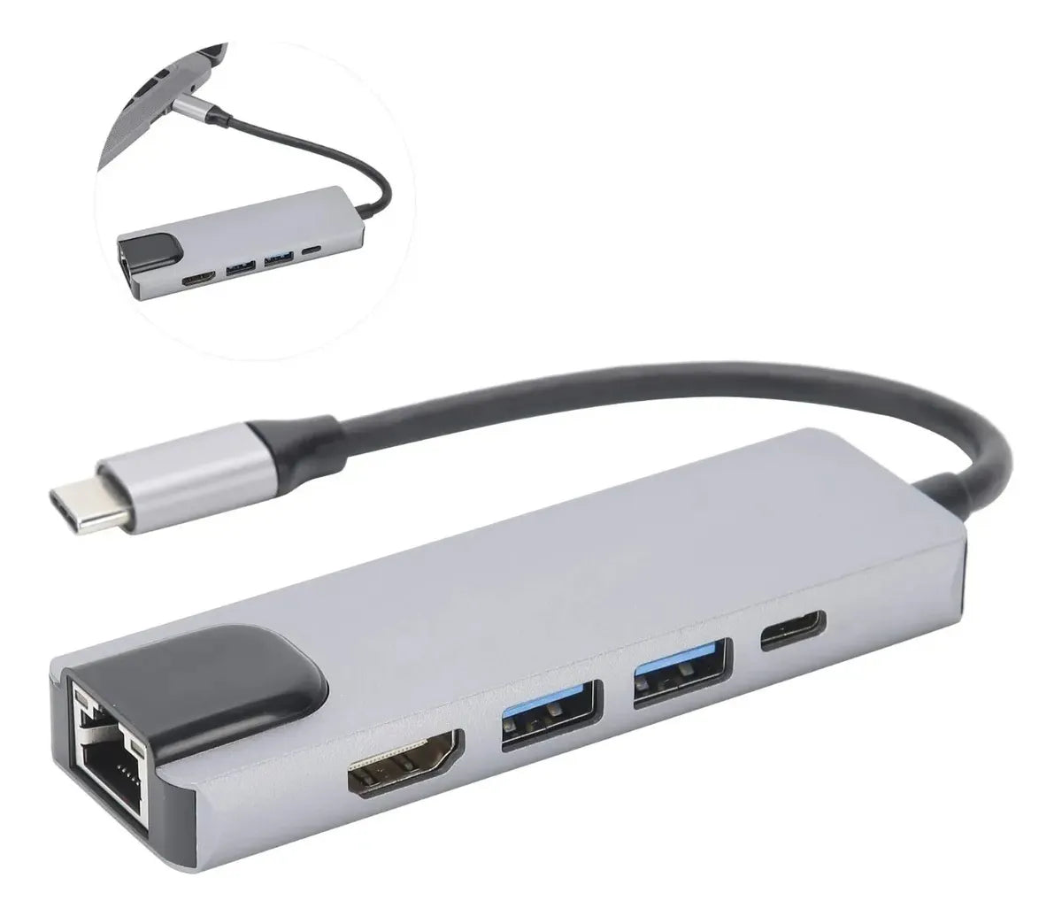 Adaptador Hub Tipo C Y Puerto Ethernet 5 En 1 - 100 W