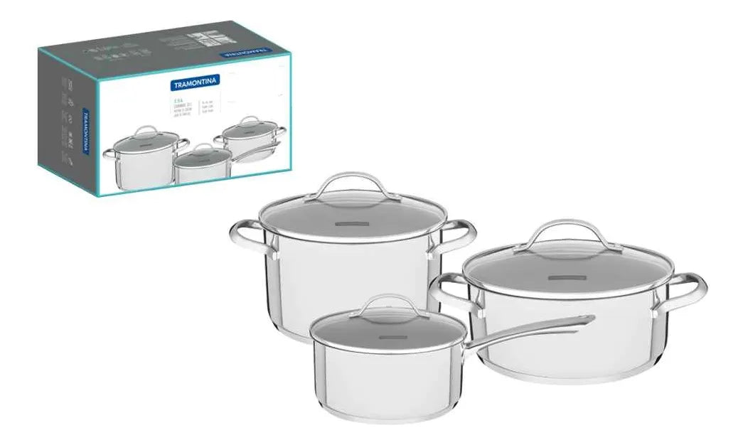 Bater¡a De Cocina C/tapa De Vidrio 3pz. 16/20/24cm