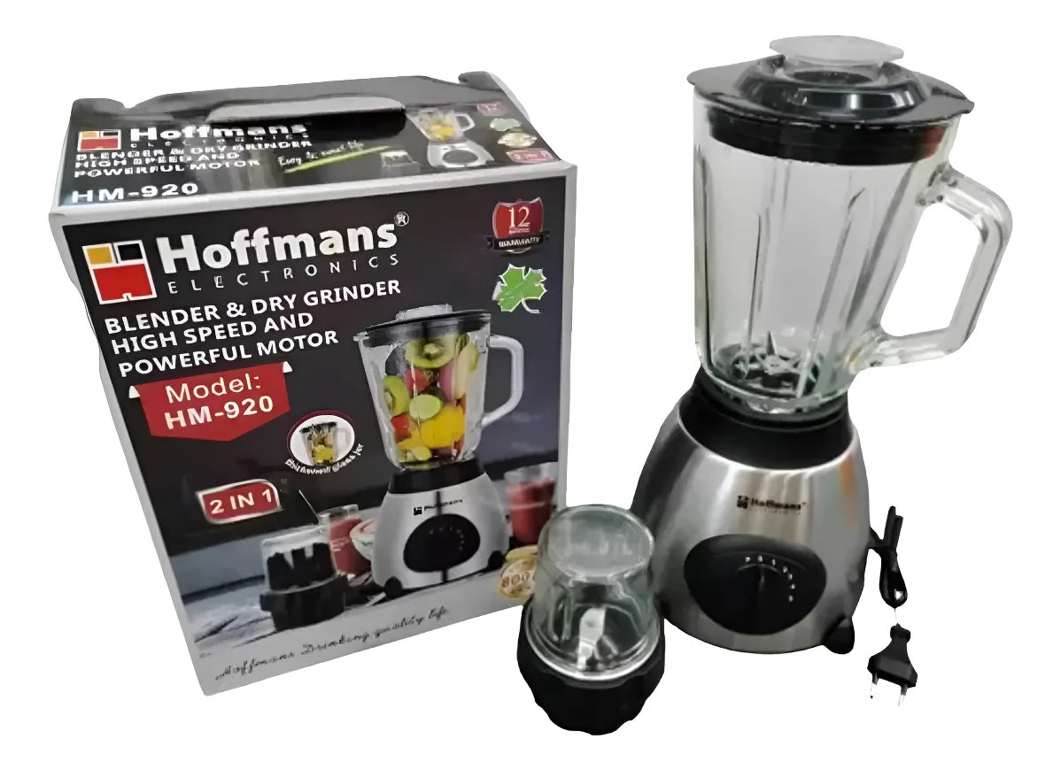 Licuadora 2 En 1 Jarra Vidrio + Molinillo Hoffman 800w 1.5lt