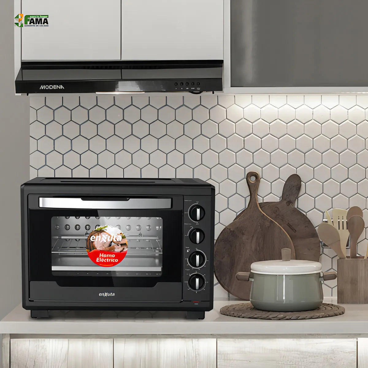 Horno Electrico Enxuta 55lts 2000w Con Accesorios - Negro