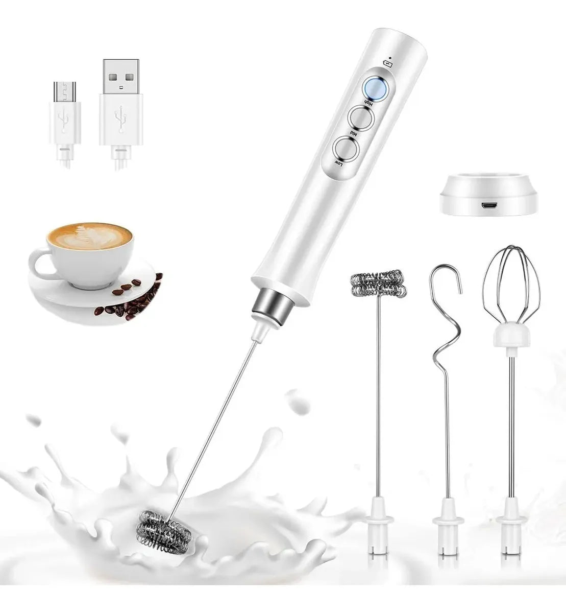 Mini Batidor Recargable Usb Acero Inoxidable 3 Velocidades
