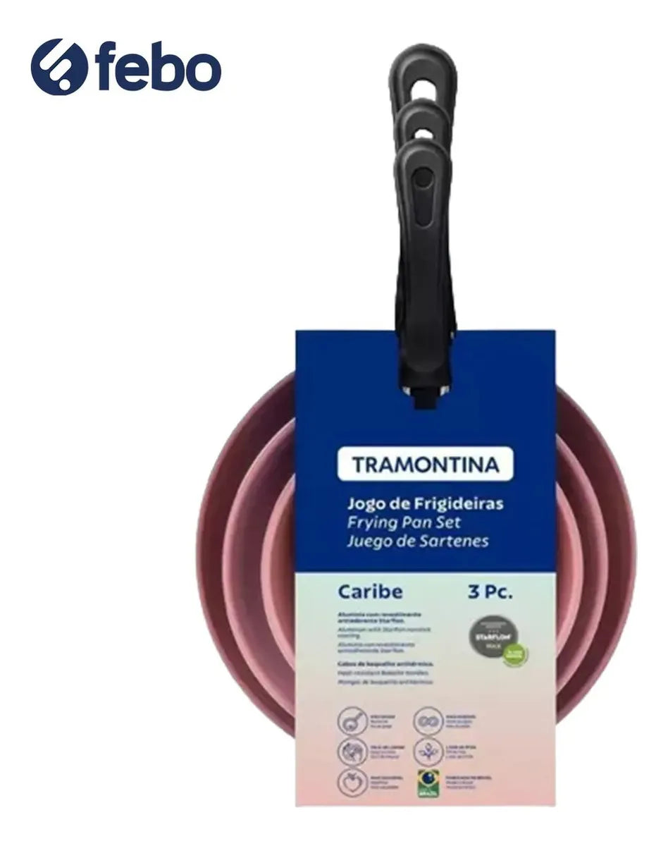 Juego De Sartenes Caribe Tramontina Festa Pink De Aluminio