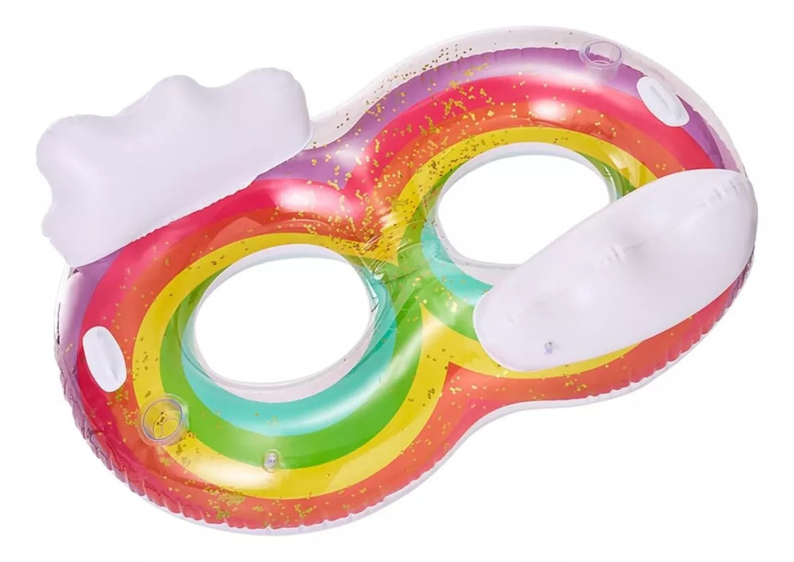 Inflable Flotador Doble Aro Multicolor Piscina 160x110cm