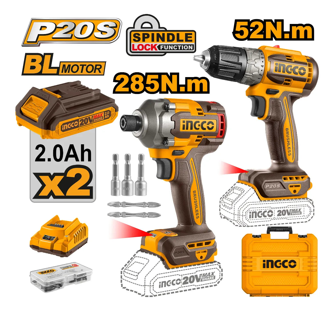 Kit Taladro 52nm + Atornillador Impacto 285nm Inalÿmbricos