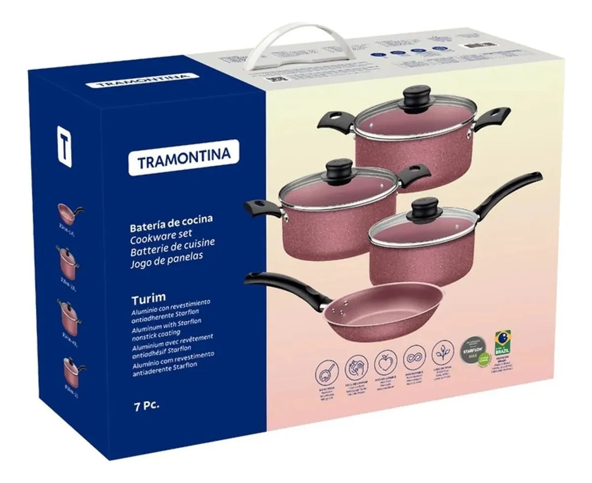 Juego De Ollas Tramontina Turim 7 Piezas Color Rosa