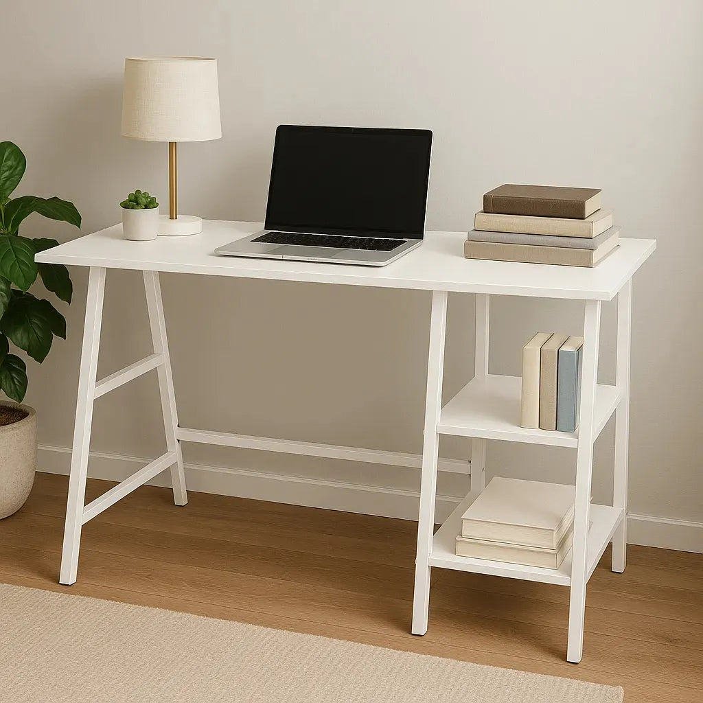 Escritorio 3 Estantes Estilo Caballetes Minimalista Moderno