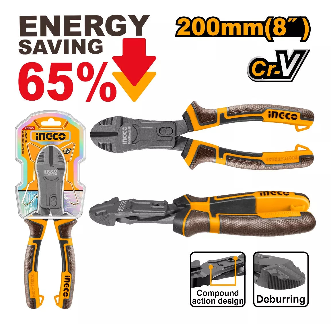 Pinza Alicate Universal 8 200m Cr-v Energy Saving Ingco