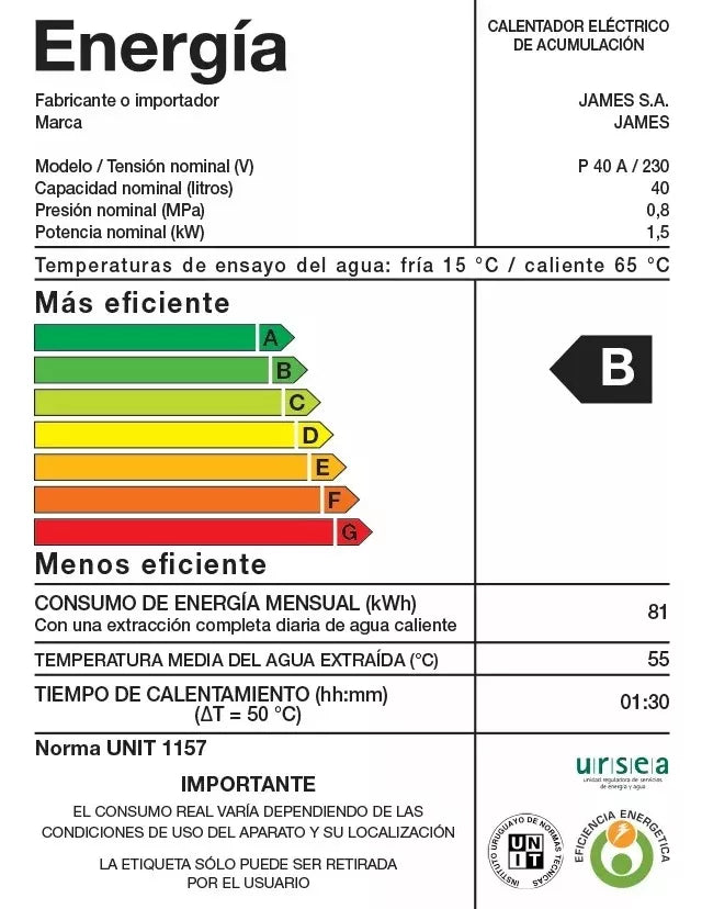 Calefon Termotanque James 40 Lt Env¡os Gtia Oficial