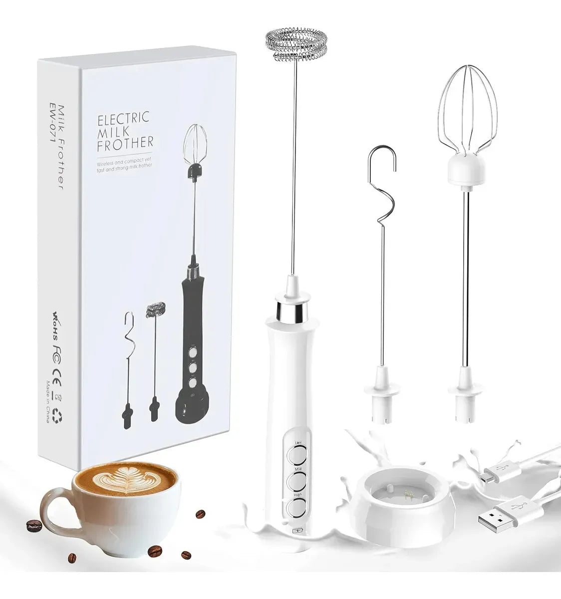Mini Batidor Recargable Usb Acero Inoxidable 3 Velocidades