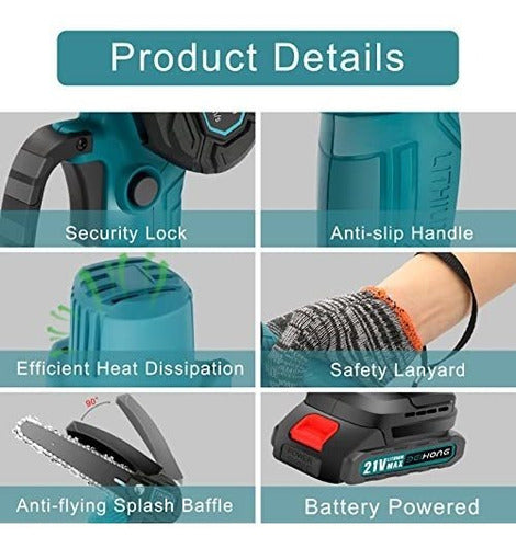 Mini Motosierra 6 Pulgadas 2 Baterías 21v 2 Cadenas Tgouy