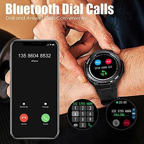 Smartwatch Militar Resistente al Agua con Llamadas Bluetooth y Monitor de Salud