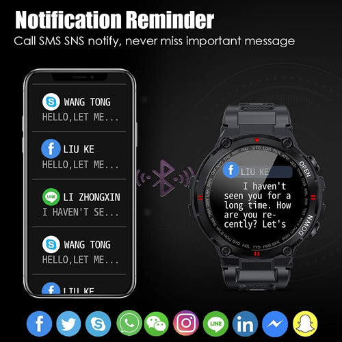 Smartwatch Militar Resistente al Agua con Llamadas Bluetooth y Monitor de Salud