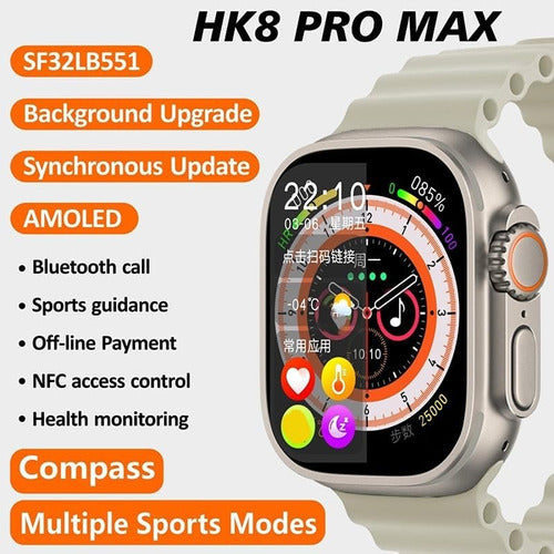 Smartwatch HK8 Pro Max AMOLED 2.12” con Llamadas, GPS y ChatGPT