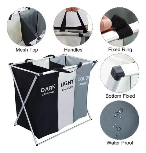Canasto Ropa Sucia Cesto Organizador Triple Plegable Premium