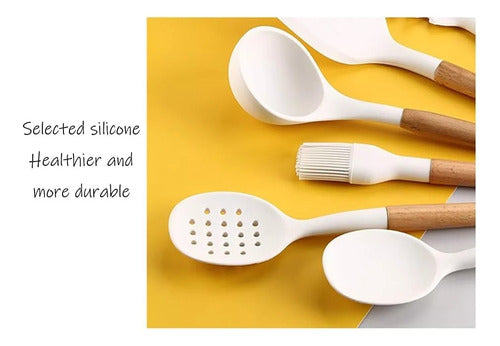 Juego Set Utensillos Menage Cocina Silicona Madera 11 Pzas