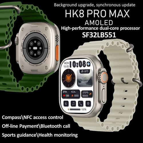 Smartwatch HK8 Pro Max AMOLED 2.12” con Llamadas, GPS y ChatGPT