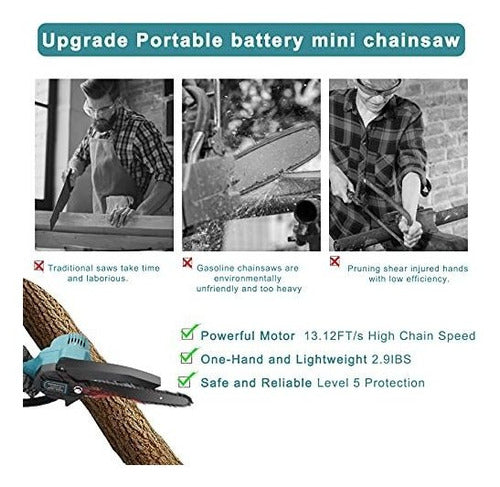 Mini Motosierra 6 Pulgadas 2 Baterías 21v 2 Cadenas Tgouy