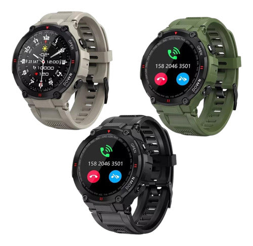 Smartwatch Militar Resistente al Agua con Llamadas Bluetooth y Monitor de Salud