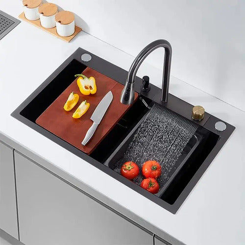Pileta De Cocina Acero Inox Multifuncional 75x45cm Negro