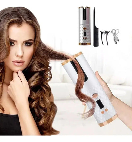 Rizador De Pelo Automático Cerámica Recargable 200 °c Blanco
