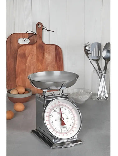 Báscula Analógica De Cocina Adatto De Acero Inoxidable, Tramontina, Capacidad Máxima De 5 Kg, Color Plateado