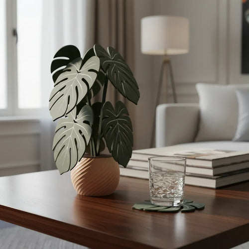 Posavasos Apoya Vasos Planta Diseño Moderno Naturalista Verde Oscuro