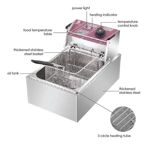 Freidora De Aceite Industrial 6l Acero Inoxidable Alemana