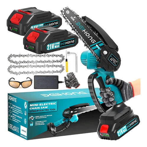 Mini Motosierra 6 Pulgadas 2 Baterías 21v 2 Cadenas Tgouy Celeste