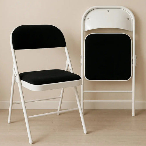 Silla Plegable Acolchonada Estructura De Metal Tapizada Liso Blanco Negro