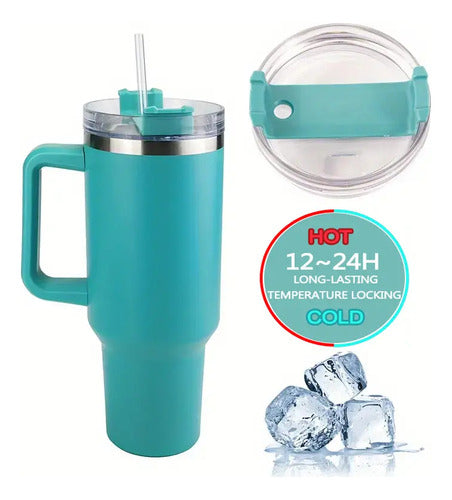 Vaso Termico Extra Grande Buffer 1.2l Doble Tapa + Bombilla