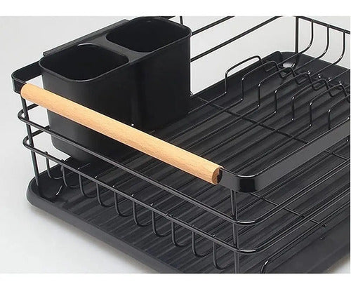 Escurridor Seca Platos Vajilla De Metal Asa De Madera Cocina Negro