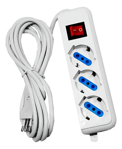 Alargue 3 Toma Schuk 5m C/llave Led Life Blanco