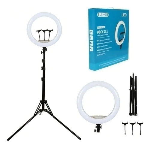 Aro De Luz Led 45 Cm 50w Trípode 1.9 M Blanco Cálido Negro