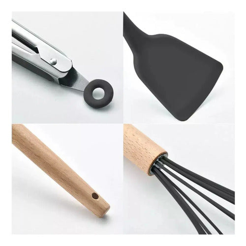 Kit Set X12 Utensilios Cocina Madera Y Silicona Excelente