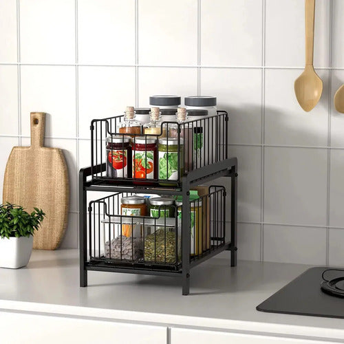 Organizador De Gabinetes De Cocina Teloconsigo Organizador Bajo Mesada 2 Nivl X1 Negro De 38cm X 26cm X 37cm
