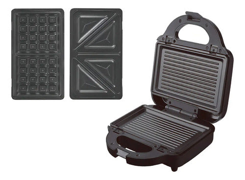 Sandwichera Grill Waflera 3 En 1 Rotel Negro 750w Placas Intercambiables