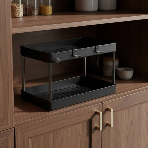 Organizador Multiuso Bajo Mesada 2 Niveles Cocina Baño Negro
