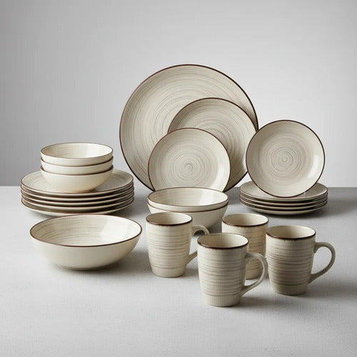 Set De Vajilla De Cerámica Rayado 16pcs
