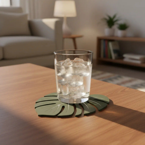 Posavasos Apoya Vasos Planta Diseño Moderno Naturalista Verde Oscuro