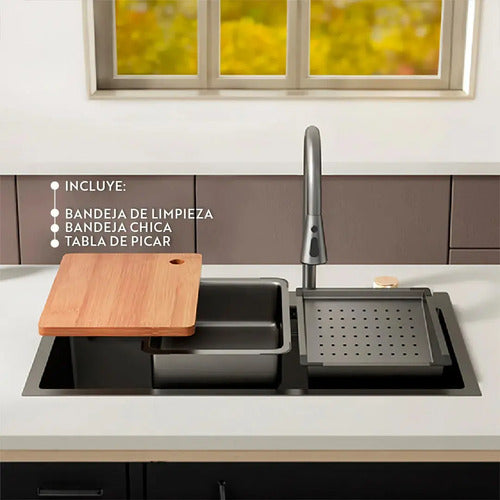 Pileta De Cocina Acero Inox Multifuncional 75x45cm Negro
