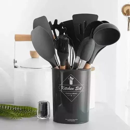 Kit Set X12 Utensilios Cocina Madera Y Silicona Excelente