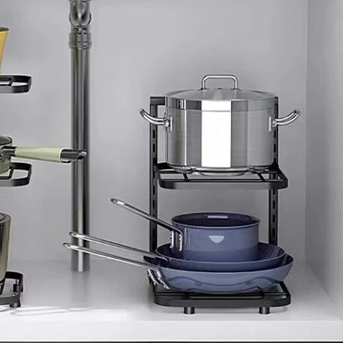 Organizador De Ollas 2 Estantes Metalico Cocina Multiuso Negro