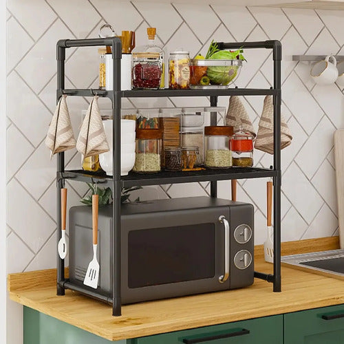 Organizador Rack Microondas Sobre Mesada Estante Cocina Negro