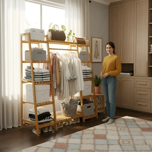 Perchero De Madera Con 5 Estantes Para Ropa Y Zapatos