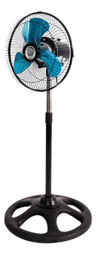 Ventilador De Pie 3 Aspas Metalicas 10 Pulgadas 26 Cm 50/60 Hz Negro Celeste Metal 3