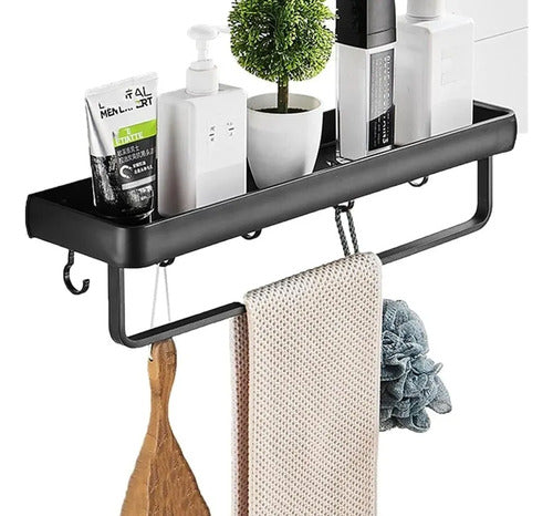 Estante Para Baño Minimalista Con Toallero Y Ganchos Negro