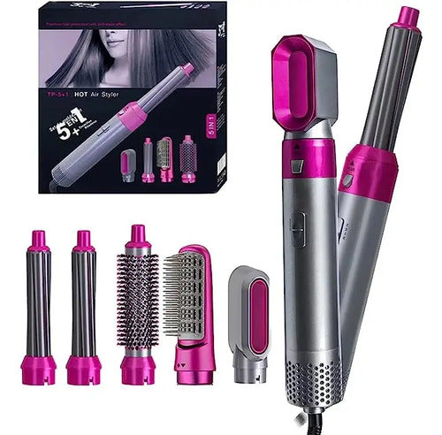Secador Pelo Cepillo Cabello Alizador Rizador Volumen 5 En 1 Plateado